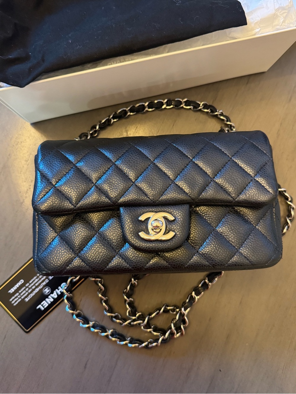 CHANEL Black Quilted Caviar Leather Mini Flap Crossbody with Silver Hardware - Picture 8 of 10